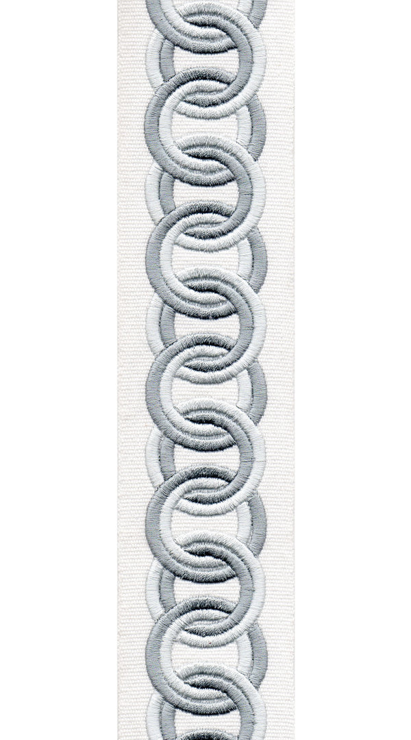 Cotton Canvas Linked Oval Edging | 6.35cm Wide Decorative Trim | For Curtains, Cushions, Blinds & Sewing | Choice of 7 Colours | Per Metre Ivory Grey