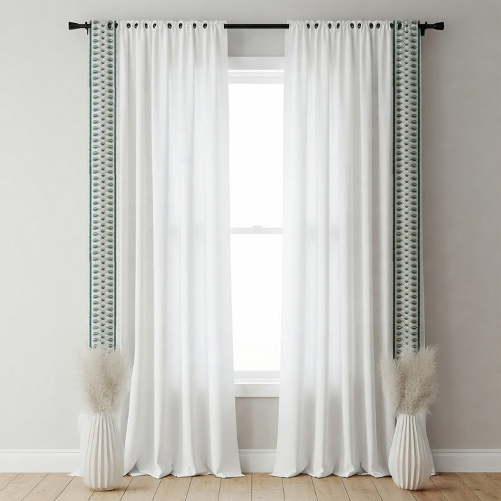 Geometric Teardrop Cotton Canvas Trim | 4 Inch (10.16cm) | Wide Embroidered Border | 3 Colours | By The Metre