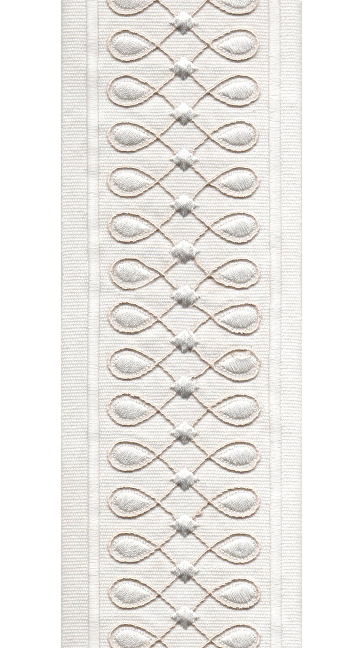 Geometric Teardrop Cotton Canvas Trim | 4 Inch (10.16cm) | Wide Embroidered Border | 3 Colours | By The Metre Ivory White