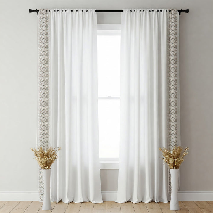 Geometric Teardrop Cotton Canvas Trim | 4 Inch (10.16cm) | Wide Embroidered Border | 3 Colours | By The Metre
