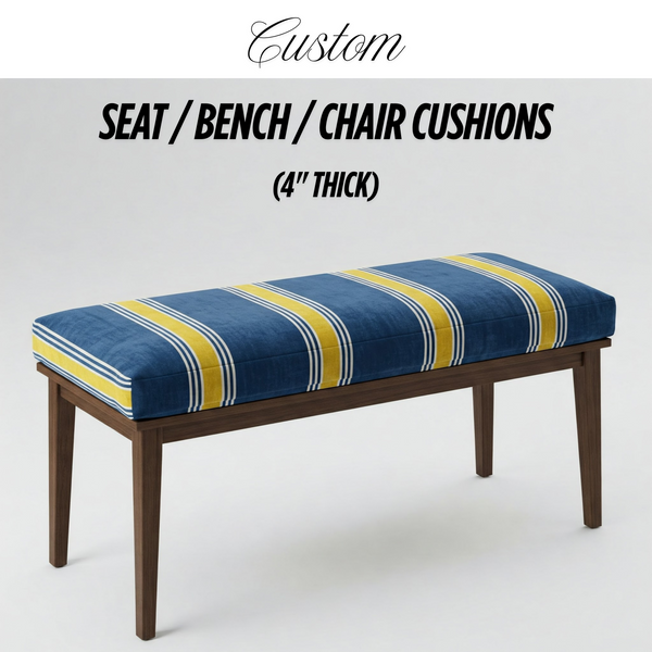 Custom 4 inch (10cm) Rectangular Foam Bench Pad, Seat Pad & Sofa Cushions | Made to Measure in Cotton Velvet, Linen or Organic Cotton for Indoor & Outdoor Furniture