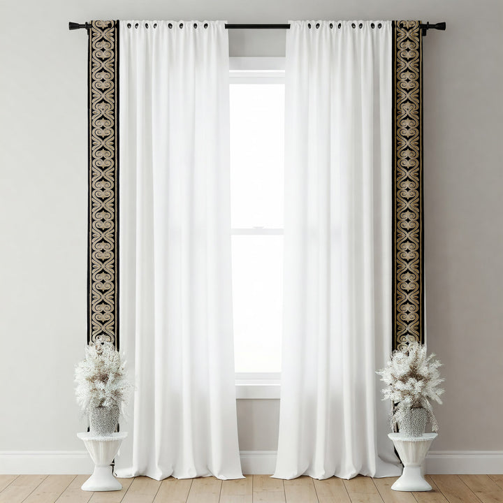 Ornate Scroll Cotton Canvas Trim | 4 Inch (10.16cm) | Wide Embroidered Border | 7 Colours | By The Metre