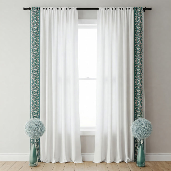 Ornate Scroll Cotton Canvas Trim | 4 Inch (10.16cm) | Wide Embroidered Border | 7 Colours | By The Metre