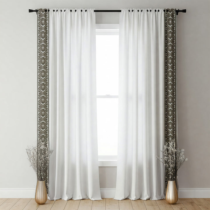Ornate Scroll Cotton Canvas Trim | 4 Inch (10.16cm) | Wide Embroidered Border | 7 Colours | By The Metre