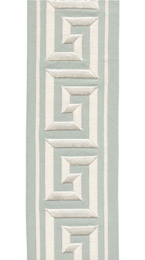 Greek Key Border Trim | 10 Colours | 10cm Wide Embroidered Cotton Canvas Trimming Tape | For Curtains, Cushions, Blinds & Home Decor Aqua Beige