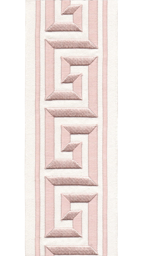 Greek Key Border Trim | 10 Colours | 10cm Wide Embroidered Cotton Canvas Trimming Tape | For Curtains, Cushions, Blinds & Home Decor Ivory Blush Pink