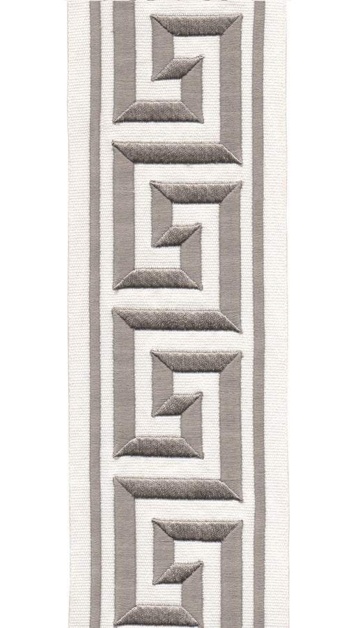 Greek Key Border Trim | 10 Colours | 10cm Wide Embroidered Cotton Canvas Trimming Tape | For Curtains, Cushions, Blinds & Home Decor Ivory Fog Grey