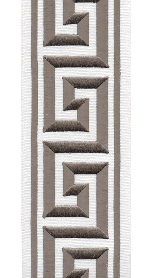 Greek Key Border Trim | 10 Colours | 10cm Wide Embroidered Cotton Canvas Trimming Tape | For Curtains, Cushions, Blinds & Home Decor Ivory Mocha Brown