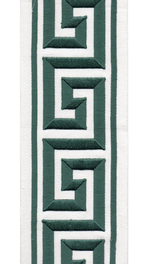 Greek Key Border Trim | 10 Colours | 10cm Wide Embroidered Cotton Canvas Trimming Tape | For Curtains, Cushions, Blinds & Home Decor Ivory Teal Green