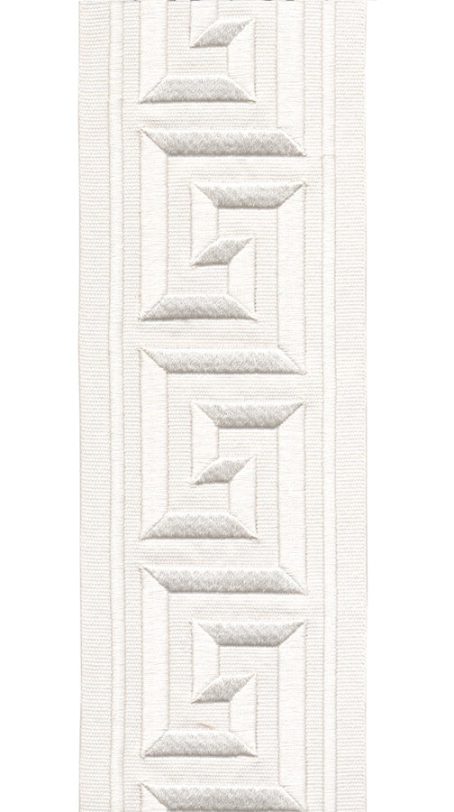 Greek Key Border Trim | 10 Colours | 10cm Wide Embroidered Cotton Canvas Trimming Tape | For Curtains, Cushions, Blinds & Home Decor Ivory White