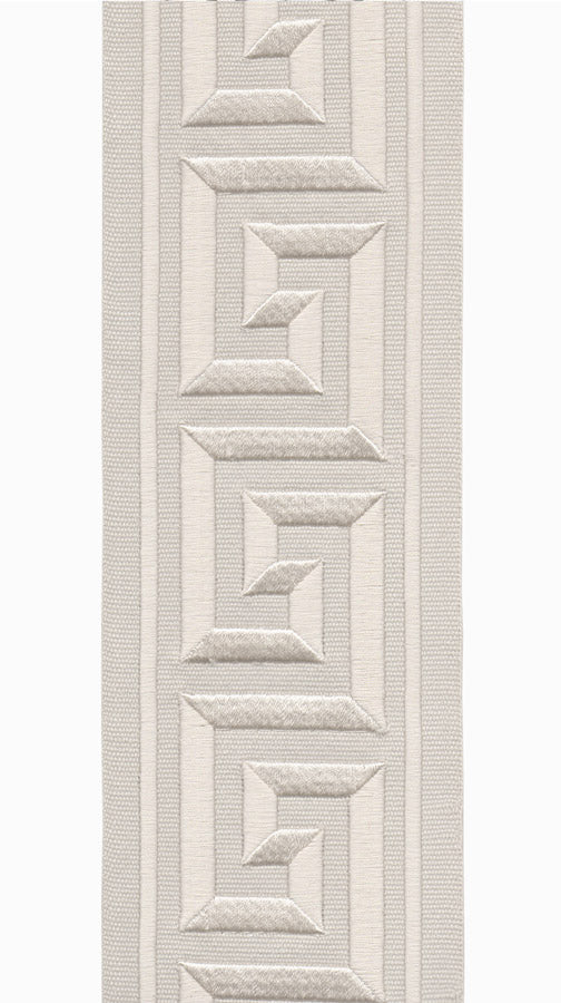 Greek Key Border Trim | 10 Colours | 10cm Wide Embroidered Cotton Canvas Trimming Tape | For Curtains, Cushions, Blinds & Home Decor Pale Grey Cream