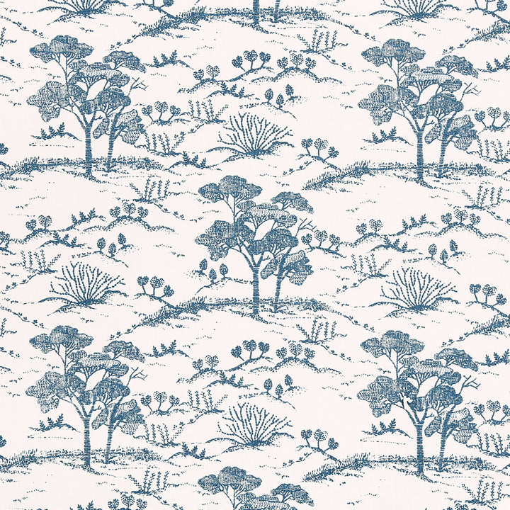 French Country Toile Linen Fabric | 6 Colours | Medium Weight | Curtains, Blinds & Crafts | By the Metre White - Blue