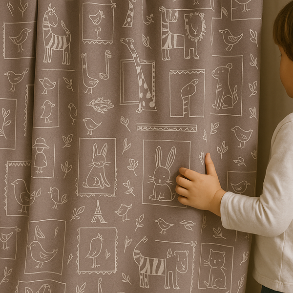 Soft Linen Animal Embroidered Nursery Curtains – 5 Colours – Blackout or Cotton Lined – Custom Sizes – Rod or Track Compatible