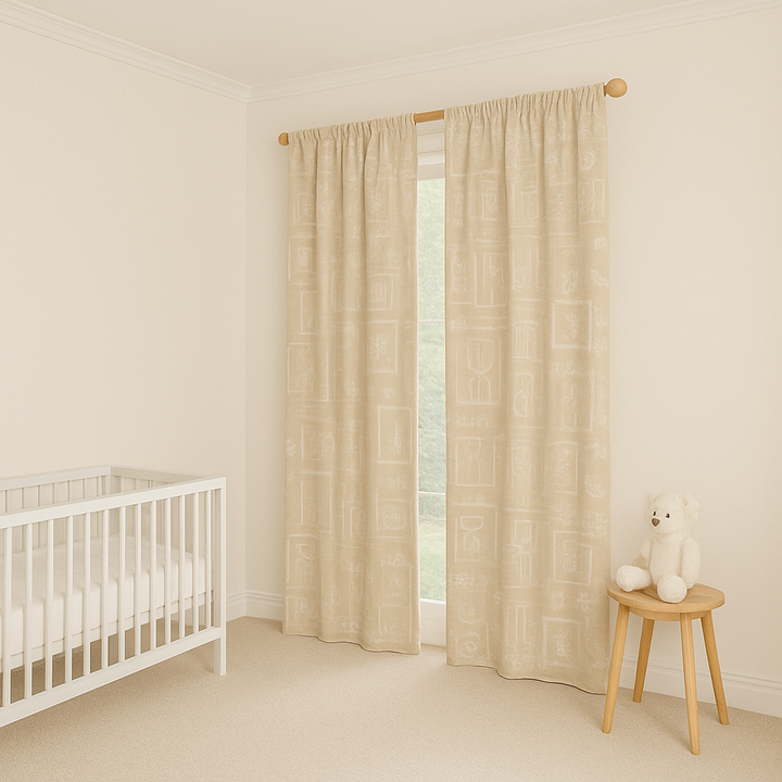 Soft Linen Animal Embroidered Nursery Curtains – 5 Colours – Blackout or Cotton Lined – Custom Sizes – Rod or Track Compatible