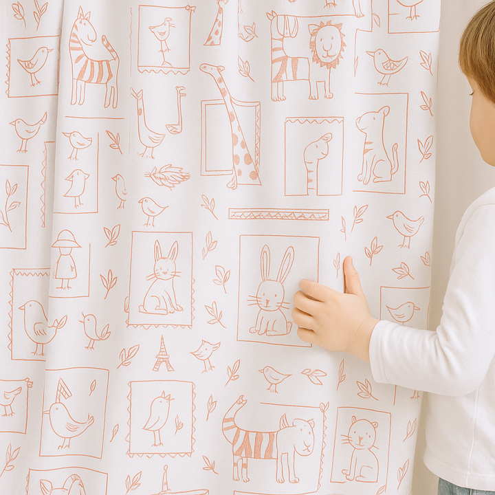 Soft Linen Animal Embroidered Nursery Curtains – 5 Colours – Blackout or Cotton Lined – Custom Sizes – Rod or Track Compatible