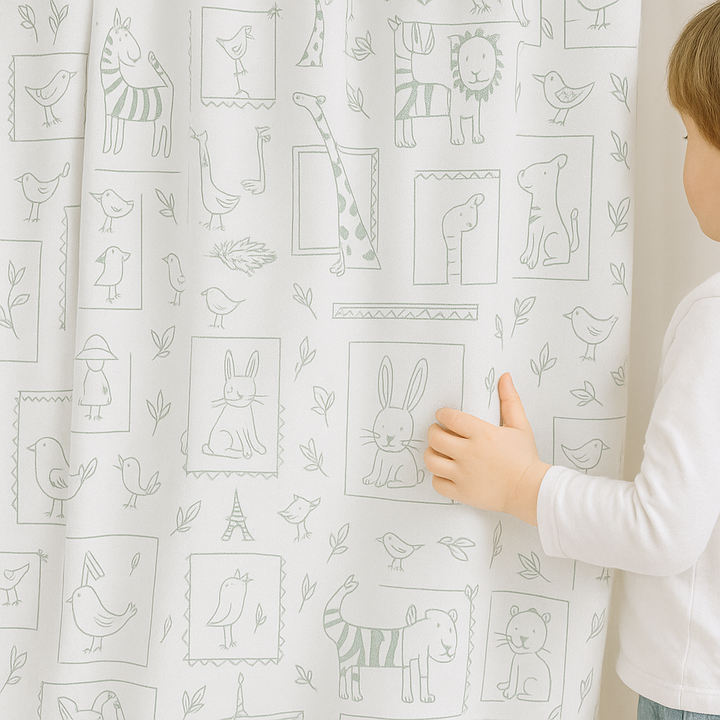 Soft Linen Animal Embroidered Nursery Curtains – 5 Colours – Blackout or Cotton Lined – Custom Sizes – Rod or Track Compatible