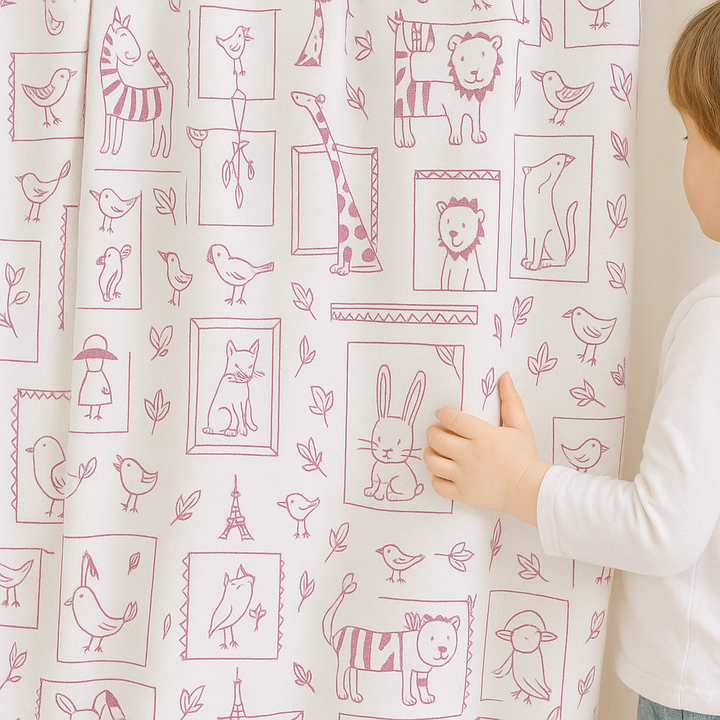 Soft Linen Animal Embroidered Nursery Curtains – 5 Colours – Blackout or Cotton Lined – Custom Sizes – Rod or Track Compatible