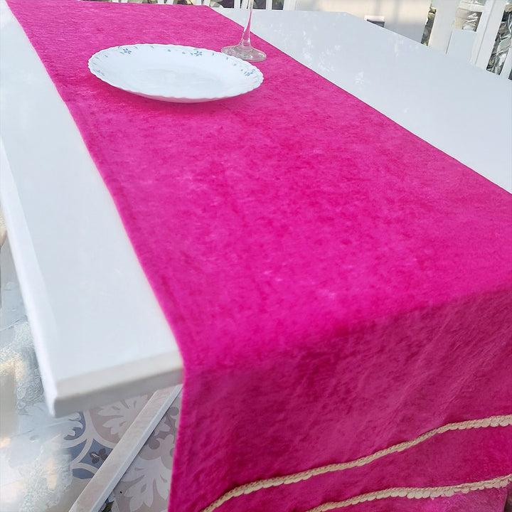 Magenta Velvet Table Runner | Gold Sequin Trim | Tassels | 92-305cm