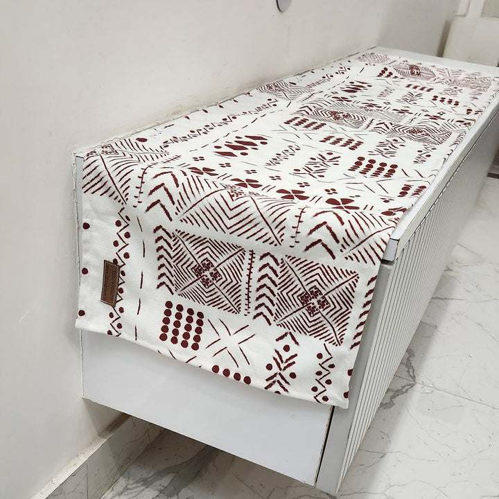 White & Maroon Tribal Table Runner | Organic Linen | Bohemian Style | 92-305cm