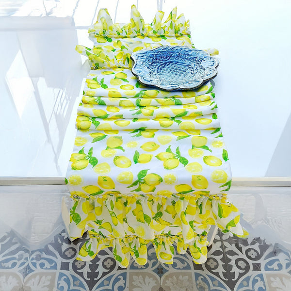 Lemon Table Runner | Organic Linen | Ruffled Edges | 92-305cm