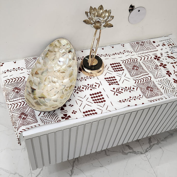 White & Maroon Tribal Table Runner | Organic Linen | Bohemian Style | 92-305cm