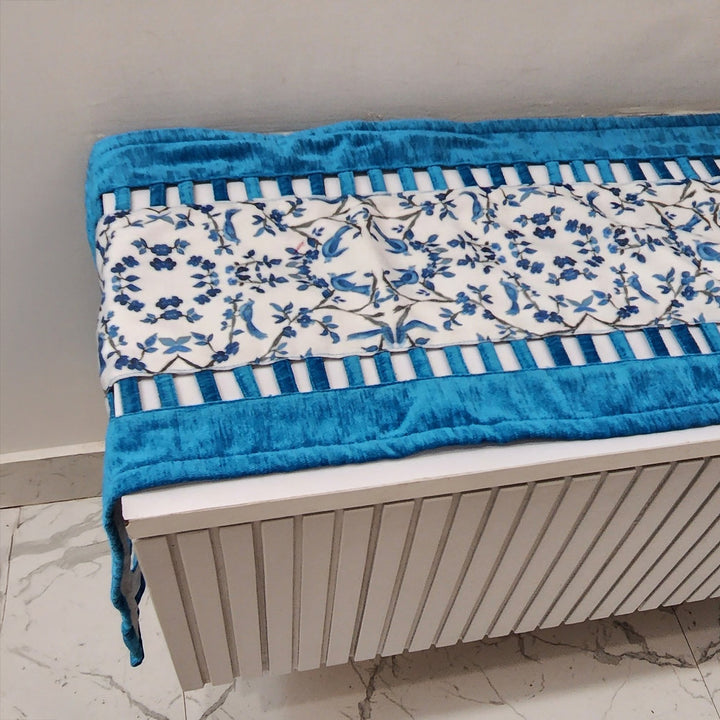Blue & White Chinoiserie Table Runner | Organic Linen | Cutwork Design | 92-305cm