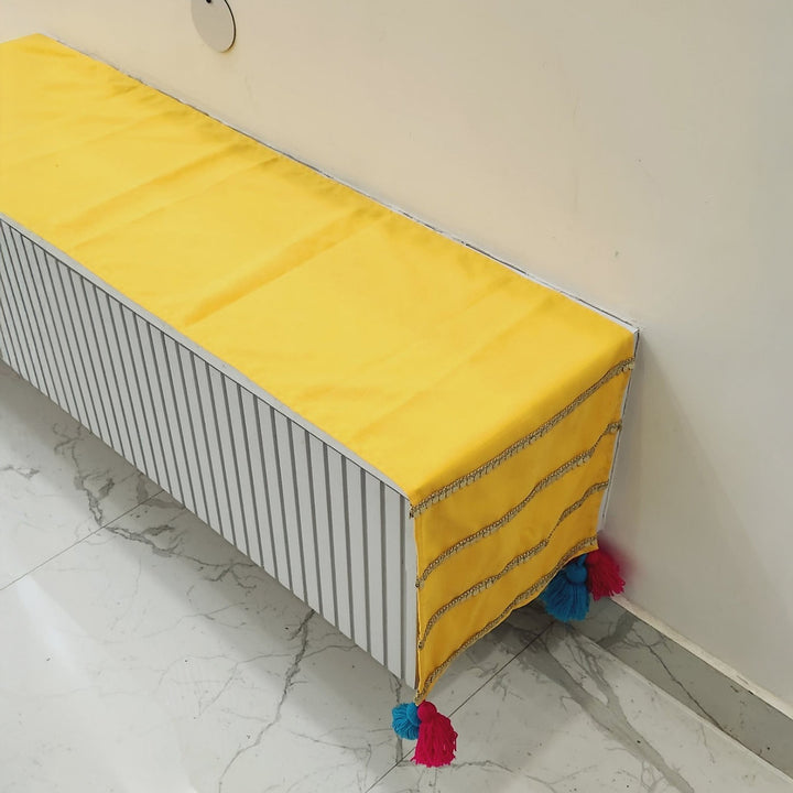 Mustard Yellow Velvet Table Runner | Gold Trim | Tassels | 92-305cm