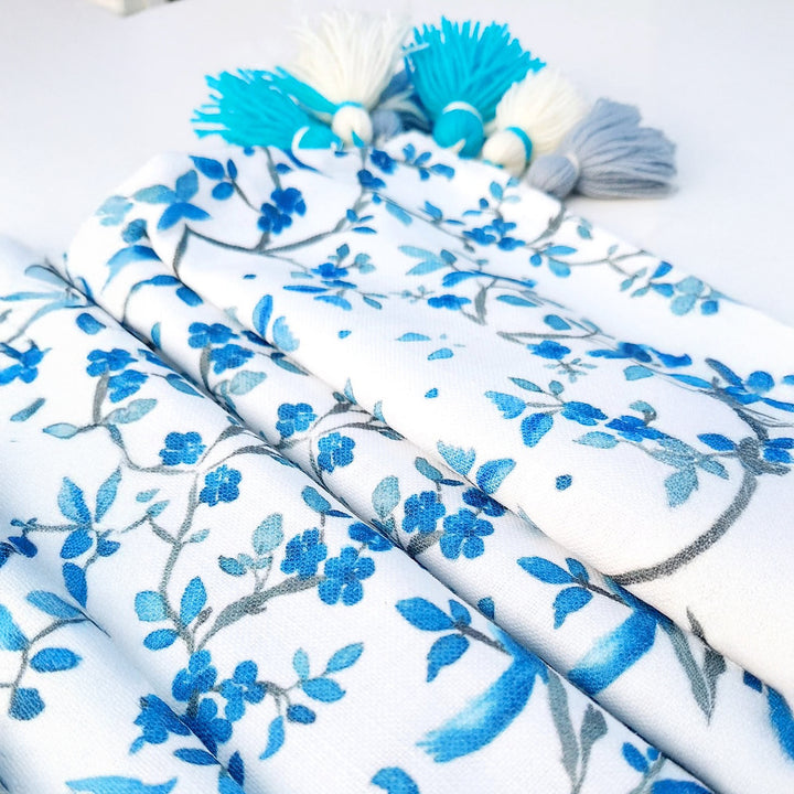 Blue Chinoiserie Table Runner | Linen | Tassels | 92-305cm