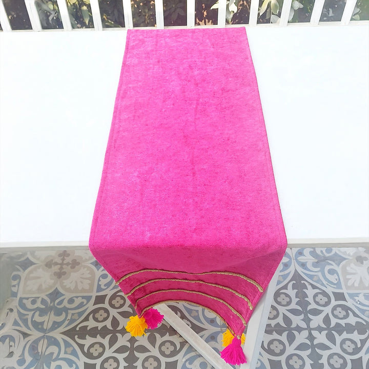 Magenta Velvet Table Runner | Gold Sequin Trim | Tassels | 92-305cm