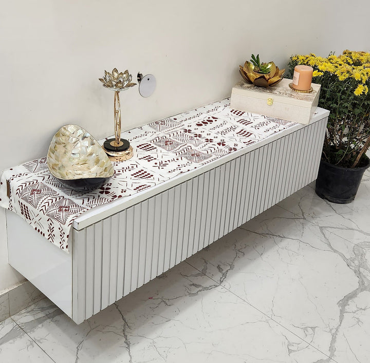White & Maroon Tribal Table Runner | Organic Linen | Bohemian Style | 92-305cm