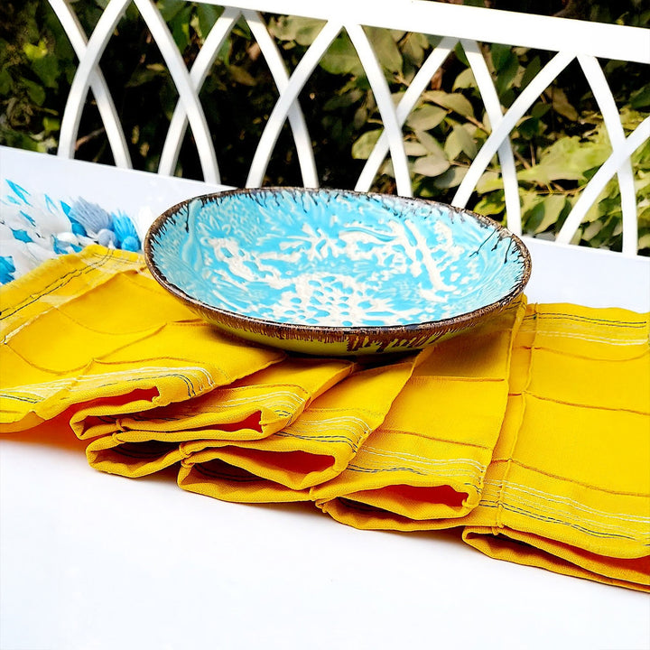Mustard Yellow Pintuck Table Runner | Organic Linen | Tassel Trim | 92-305cm