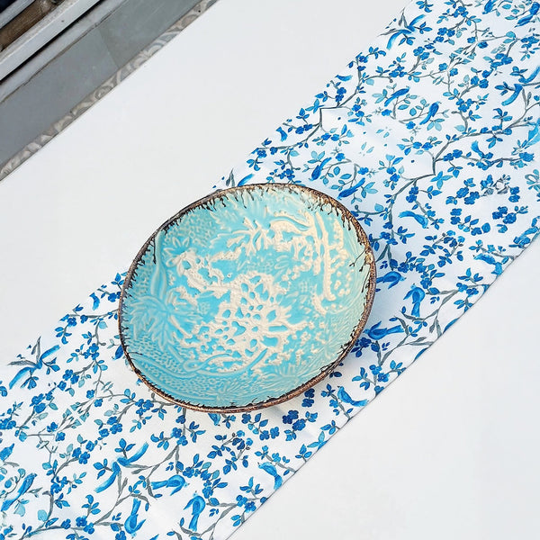 Blue Chinoiserie Table Runner | Linen | Tassels | 92-305cm