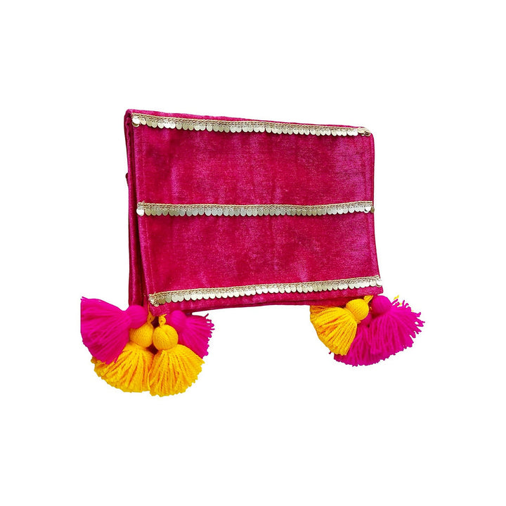 Magenta Velvet Table Runner | Gold Sequin Trim | Tassels | 92-305cm