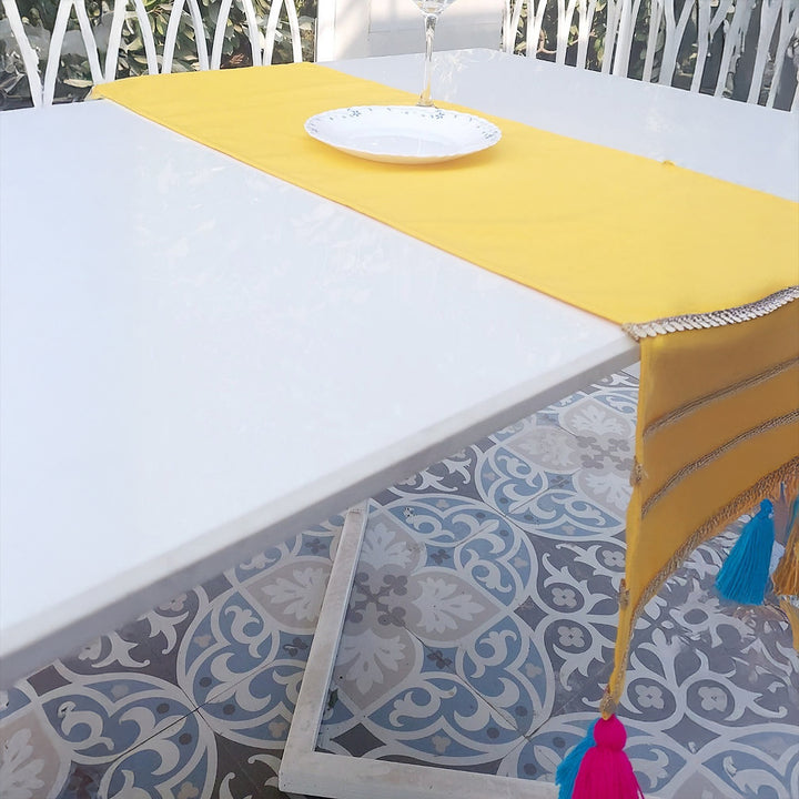 Mustard Yellow Velvet Table Runner | Gold Trim | Tassels | 92-305cm