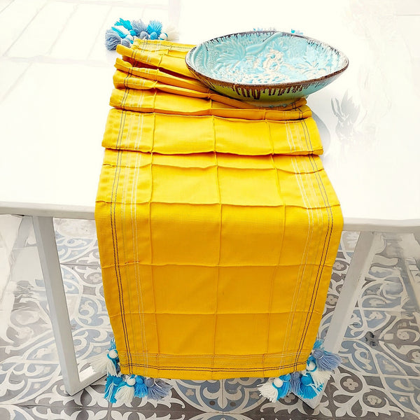Mustard Yellow Pintuck Table Runner | Organic Linen | Tassel Trim | 92-305cm
