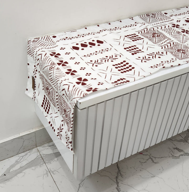 White & Maroon Tribal Table Runner | Organic Linen | Bohemian Style | 92-305cm