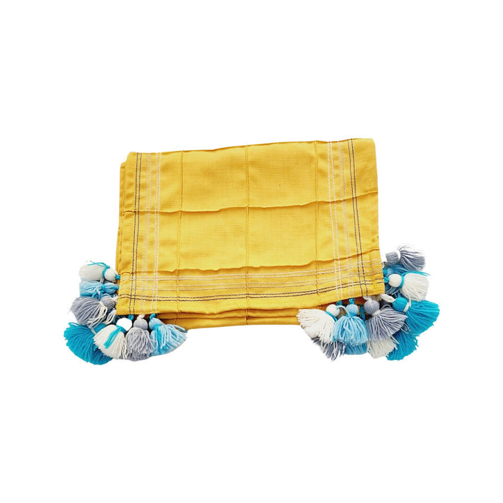 Mustard Yellow Pintuck Table Runner | Organic Linen | Tassel Trim | 92-305cm