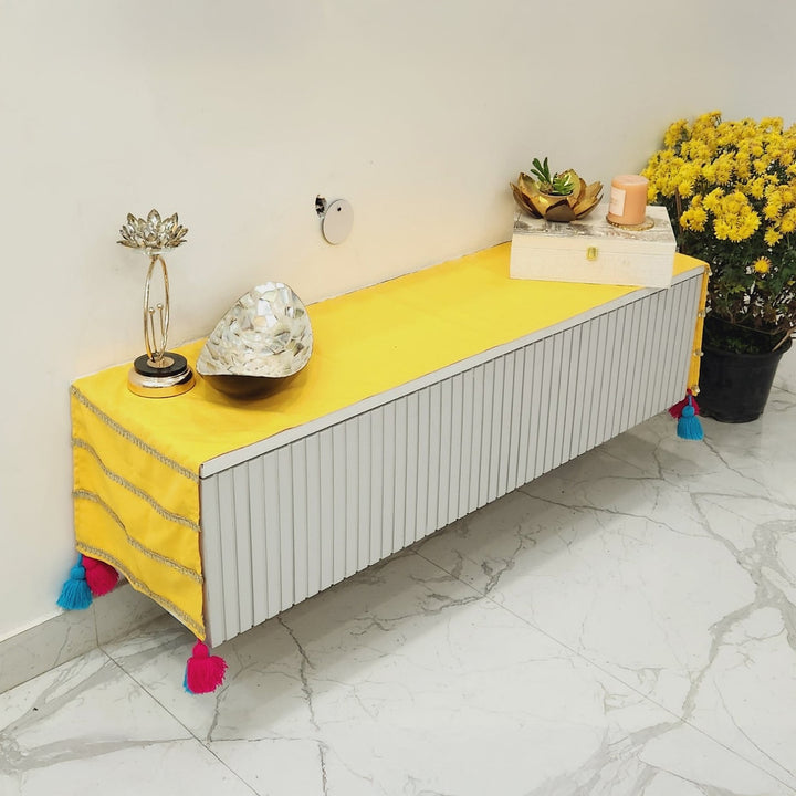 Mustard Yellow Velvet Table Runner | Gold Trim | Tassels | 92-305cm