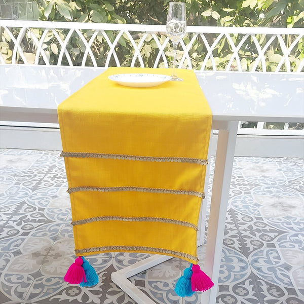 Mustard Yellow Velvet Table Runner | Gold Trim | Tassels | 92-305cm