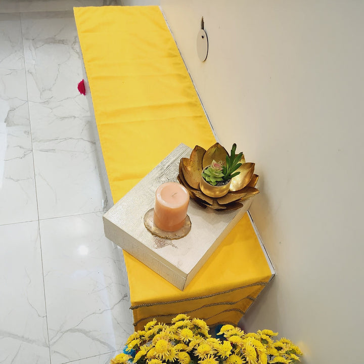 Mustard Yellow Velvet Table Runner | Gold Trim | Tassels | 92-305cm