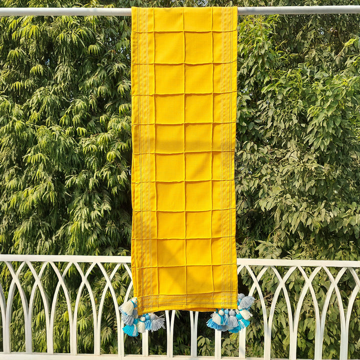 Mustard Yellow Pintuck Table Runner | Organic Linen | Tassel Trim | 92-305cm