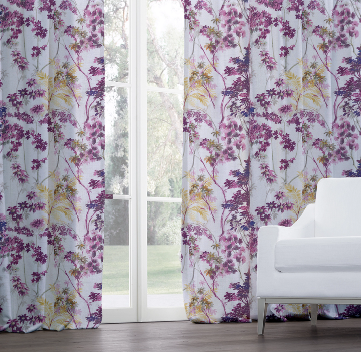Luxury Pure Linen Floral Hand Painted Blackout Curtains - Farmhouse Style Drapes