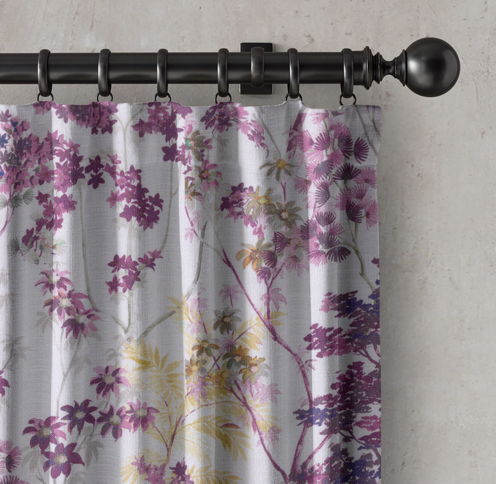Luxury Pure Linen Floral Hand Painted Blackout Curtains - Farmhouse Style Drapes