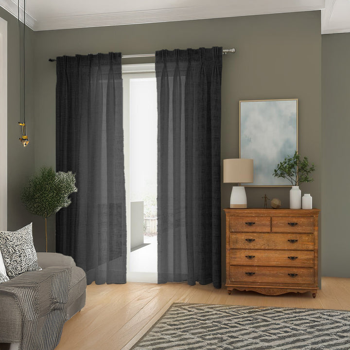 Black Linen Sheer Curtains - Triple Pinch Pleat - Standard Sizes & Made to Measure