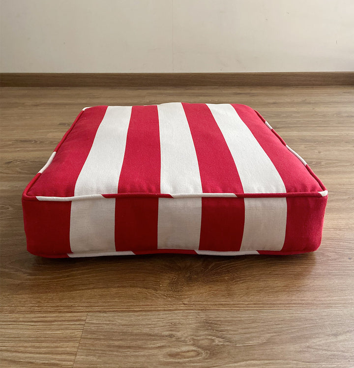 Large Striped Floor Cushion (20x20") for Lounging & Relaxation - Red & White Stripes - 100% Cotton - Eco-Friendly (Copy)