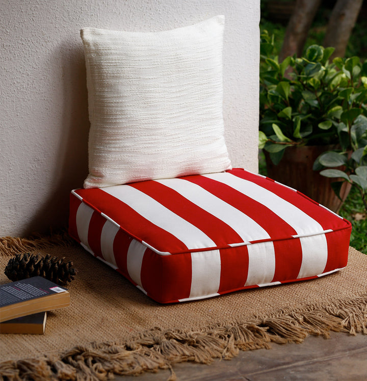 Large Striped Floor Cushion (20x20") for Lounging & Relaxation - Red & White Stripes - 100% Cotton - Eco-Friendly (Copy)