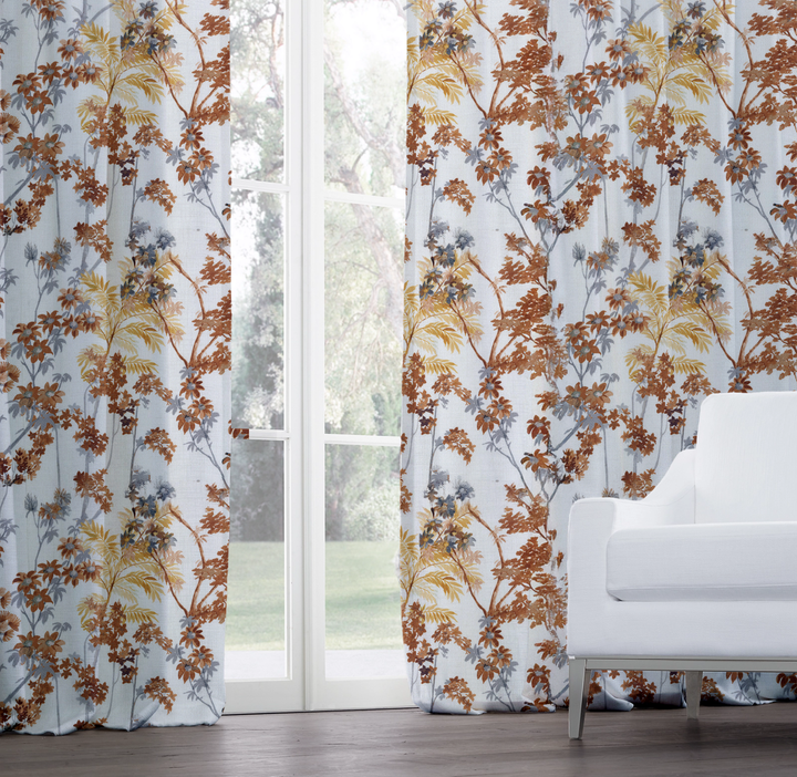 Luxury Pure Linen Floral Hand Painted Blackout Curtains - Farmhouse Style Drapes