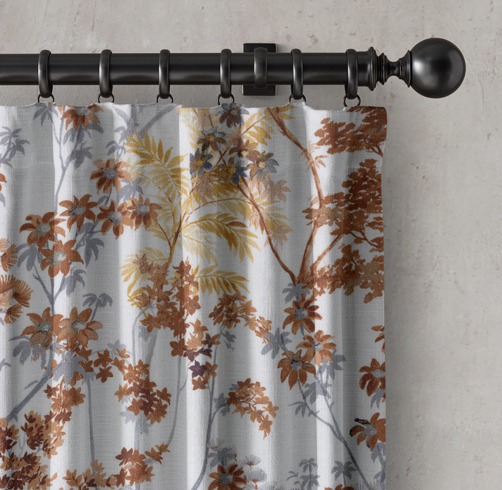 Luxury Pure Linen Floral Hand Painted Blackout Curtains - Farmhouse Style Drapes