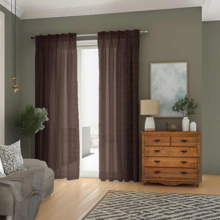 Coffee Brown Linen Sheer Curtains - Triple Pinch Pleat - Made to Measure