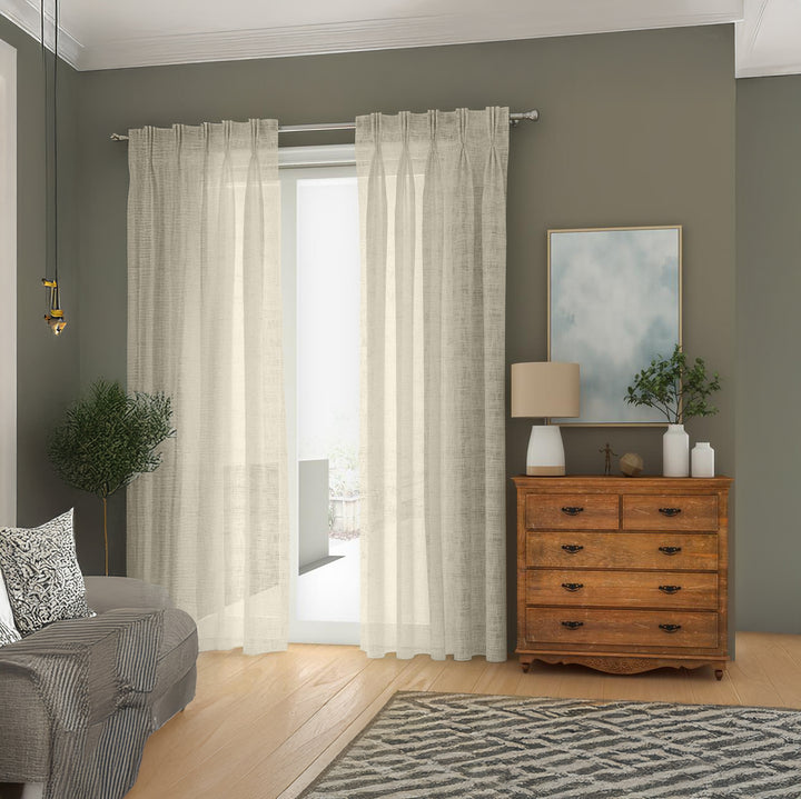 Creamy Off White Linen Sheer Curtains - Triple Pinch Pleat - Made to Measure